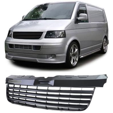 Kühlergrill ohne Emblem Schwarz Glanz passend für VW Bus T5 03-09 Transporter