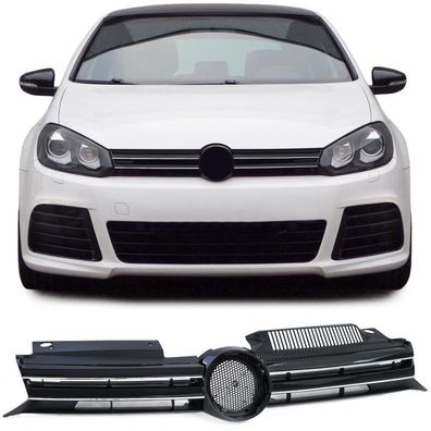 Sport Grill Kühlergrill Schwarz Glanz mit Chromleisten für VW Golf 6 08-13