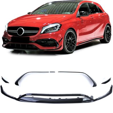 Front Spoiler Set Stoßstange Sport Schwarz Glanz für Mercedes A Klasse W176