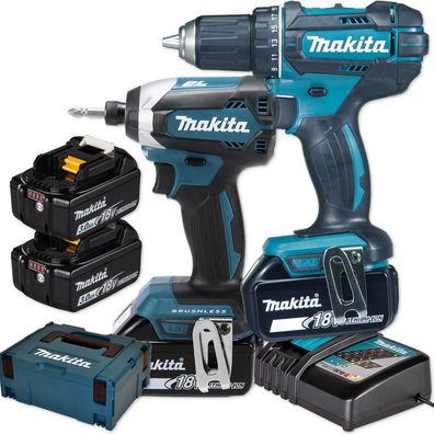 Makita Akku-Bohrschrauber + Schlagschrauber 18V DDF482 DTD153 3x Akkus
