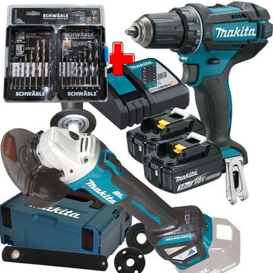 Makita Akku-Bohrschrauber + Winkelschleifer 18V DDF482 DGA511