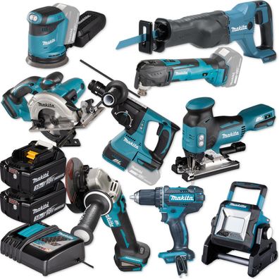 Makita Akku-Combo Set 18V DDF482 DHR243 ML003 DTM51 DJV181 DGA511 DSS501 DBO180