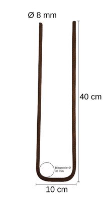 Betonstahl-U-Bügel Ø 8 mm - 40 x 10 x 40 cm, 60 Stück, Baustahl