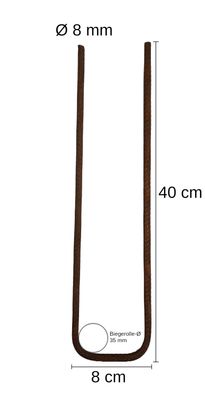 Betonstahl-U-Bügel Ø 8 mm - 40 x 8 x 40 cm, 20 Stück, Baustahl