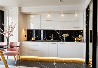 Küchenzeile Pure Line 280 cm Weiß Hochglanz-SOFT CLOSE- Küche 2,8m, Einbauküche