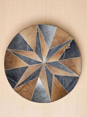 Patchwork Kuhfell Teppich – Sternenmotiv & Rund