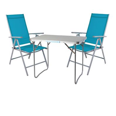 3-tlg Campingmöbel Set Alu Tragegriff Campingtisch + 2 Klappstühle Textil Petrol