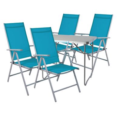 5-tlg Campingmöbel Set Alu Tragegriff Campingtisch + 4 Klappstühle Textil Petrol