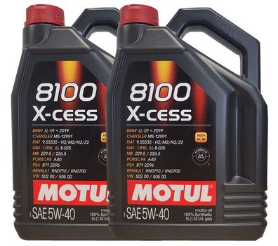 Motul 8100 X-cess 5W-40 2x5 Liter Motoröl MB 229.5, PSA 2296, RN700, VW 502 00