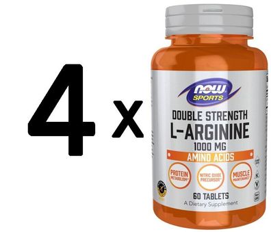4 x NOW Foods L-Arginine, 1000mg - 60 tablets