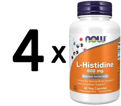 4 x NOW Foods L-Histidine, 600mg - 60 vcaps