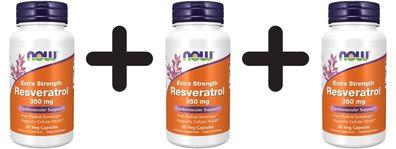 3 x NOW Foods Resveratrol, Extra Strength 350mg - 60 vcaps