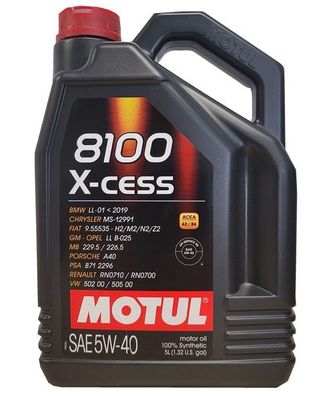 Motul 8100 X-cess 5W-40 5 Liter Motoröl Fiat 9.55535-H2/ -M2/ -N2, Opel/ GM