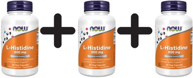 3 x NOW Foods L-Histidine, 600mg - 60 vcaps