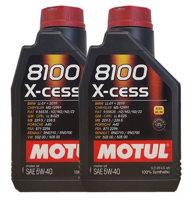 Motul 8100 X-cess 5W-40 2x1 Liter Motoröl MB 229.5, PSA 2296, RN700, VW 502 00