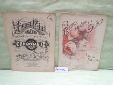 Johann Strauß Walzer August Cranz Piano Noten um 1900 Rosen aus dem Süden Wiener Blut