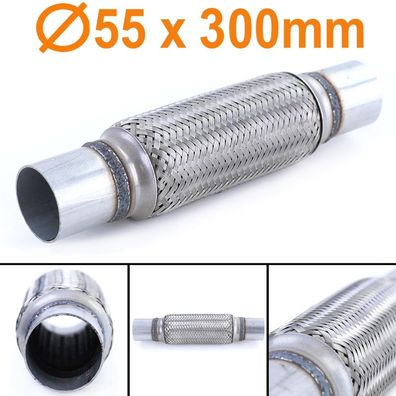 Auspuff Abgas Flexrohr Krümmer Hosenrohr mit Rohrstutzen universal 55x300mm