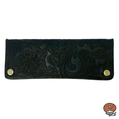 Angelo Tabakbeutel/Feinschnittbeutel + Zubehör aus Leder mit Flowerprint schwarz