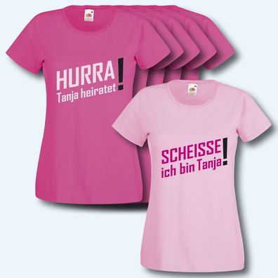 T-Shirt, Fun-Shirt, Hurra ... heiratet, Wunschname, 14 Farben, JGA, XS-XXL