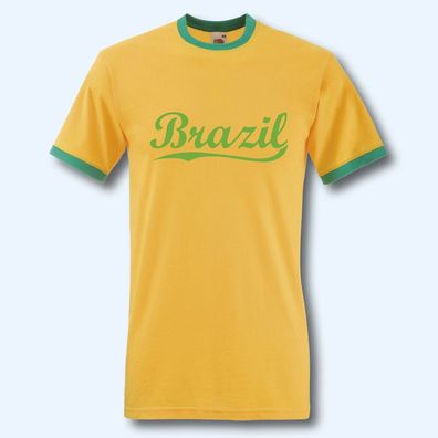 T-Shirt Retro-Shirt, WM Brasilien Brazil, gelb, Ringer T