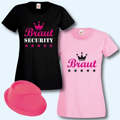 T-Shirt mit Hut, Braut Security, 7 Farben, JGA, XS-XXL, Junggesellenabschied