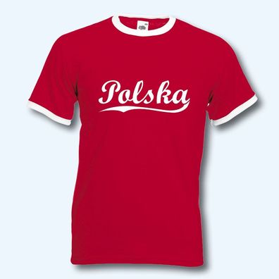 T-Shirt Retro-Shirt, EM Polen Polska, Ringer T, S-XXL