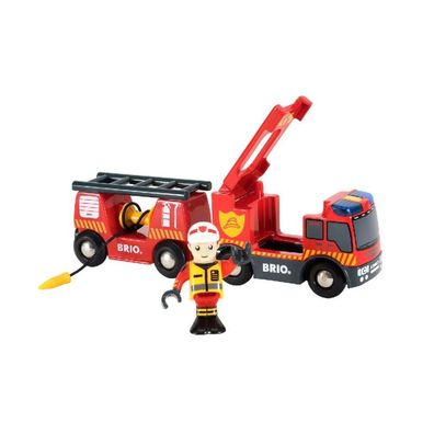 BRIO World Feuerwehr-Leiterfahrzeug, Spielfahrzeug (rot/gelb, mit Licht & Sound)