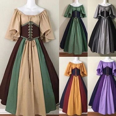 Mittelalterliche Renaissance Frauen Lange Kleid Cosplay Karneval Party Kostume D
