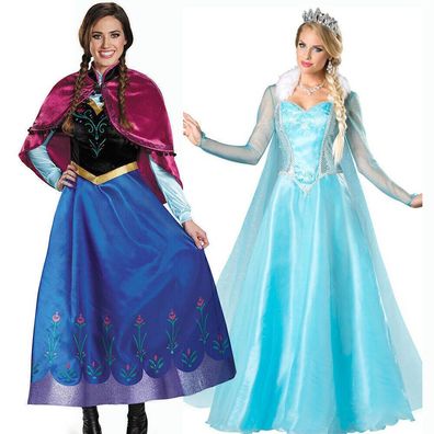Damen Frozen Prinzessin Elsa Anna Party Kleider Fasching Karneval Cosplay Kostum
