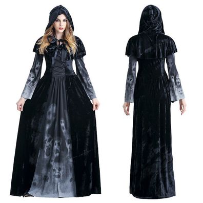 Damen Gothic Medieval Hexe Vampir Cosplay Halloween Partykleid Karneval Kostum D