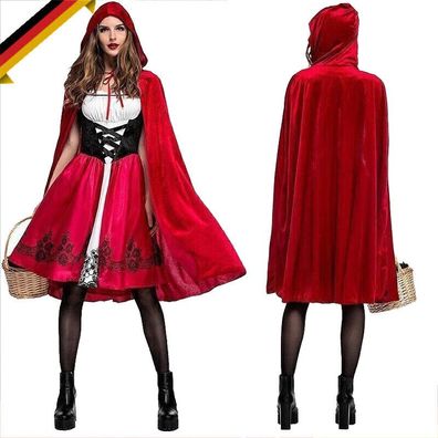Erwachsene Damen Rotkappchen Cosplay Kleid Cape Weihnachten Fancy Party Kostum
