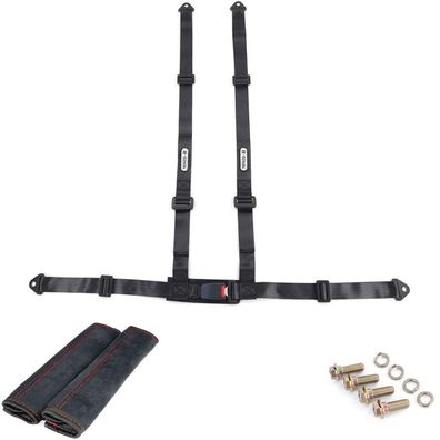 Tenzo-R Sport 4 Punkt Hosenträger Sicherheitsgurt mit Gurtpolster Schwarz Set