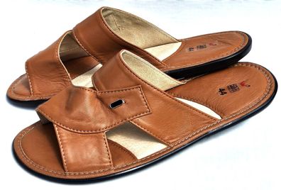 Hausschuhe - Latschen, Gr.44 Echt Echt LEDER, COGNAC * * Komfortweite *