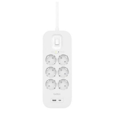 Belkin Steckdosenl./Überspannung 6-fach, USB-A+C, 650J. SRB002VF2M