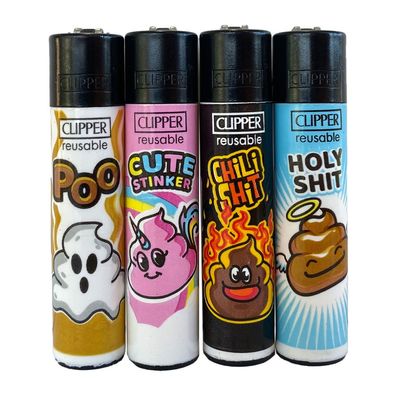 Clipper Reibradfeuerzeuge "Poo #2", 4 Stück