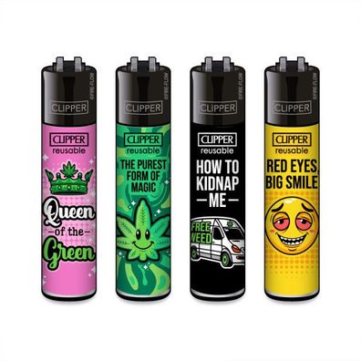 Clipper Reibradfeuerzeuge Weed Slogan #14, 4 Stück