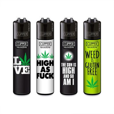 Clipper Reibradfeuerzeuge Weed Slogan #15, 4 Stück