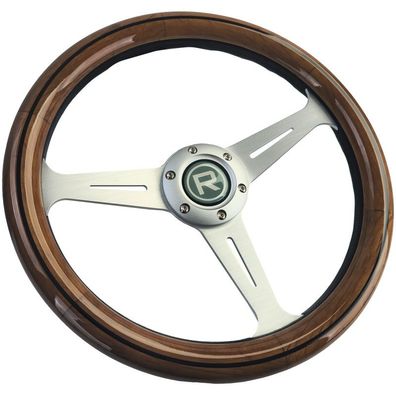 35er Holzlenkrad mit silbernen Speichen Vintage Style