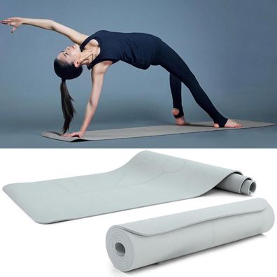 Premium Yogamatte mit Symbolen TPE Grau 182x61cm auch für Fitness Pilates