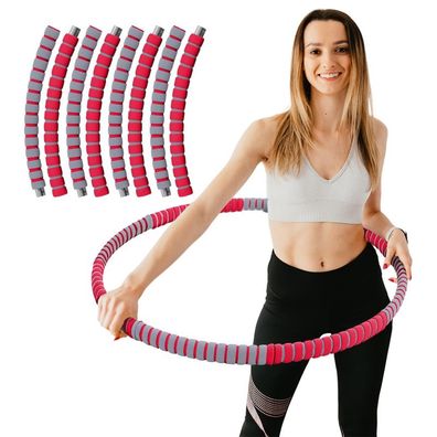 Hula Hoop Fitness Reifen Edelstahl 8 Teile gepolstert Grau Rot