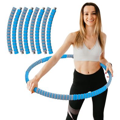 Hula Hoop Fitness Reifen Edelstahl 8 Teile gepolstert befüllbar Grau Blau