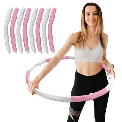 Hula Hoop Fitness Reifen 8 Teile gepolstert Durchmesser einstellbar Weiss Pink