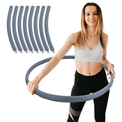 Hula Hoop Fitness Reifen Edelstahl 8 Teile gepolstert befüllbar Grau