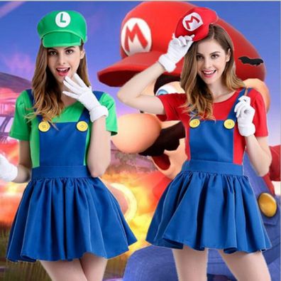 Karneval Super Mario Luigi Kleid Damen Latz kleid Klempner Cosplay Kostum fur