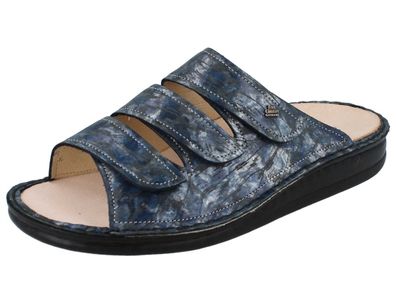 FINN Comfort Korfu Pantolette Hausschuhe Damen blau gemustert blau Nubukleder