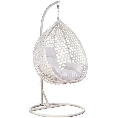 Luxus Hängesessel Style XXL Rattan Korb und Gestell Weiss mit Relaxkissen Weiss