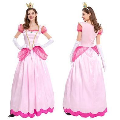 Peach Prinzessin Kleid Damen Frauen Party Cosplay Super Mario Charakter Kostum`