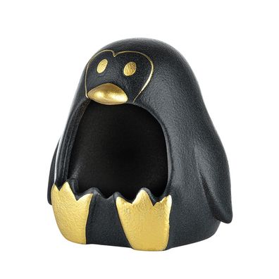 AKRA Aschenbecher im Pinguin Design, Schwarz / Gold aus Keramik