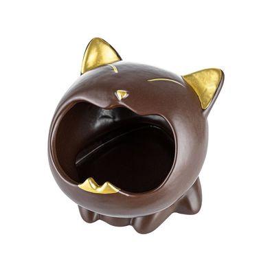 AKRA Aschenbecher im Katzen Design, Braun / Gold aus Keramik