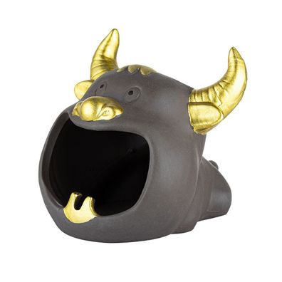 AKRA Aschenbecher im Kuh Design, Braun / Gold aus Keramik